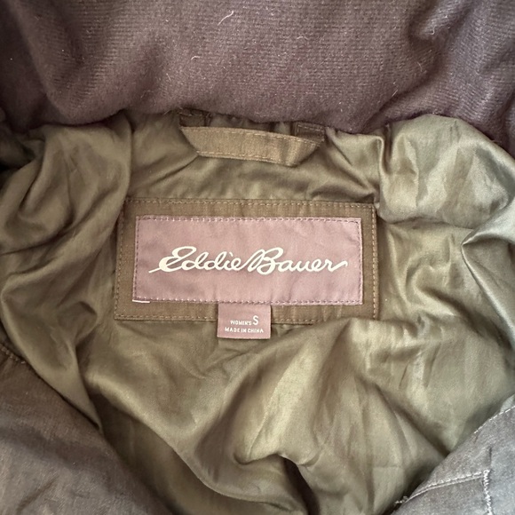 Eddie Bauer winter knee length down jacket, size small, green - Picture 2 of 7